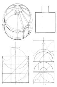Esquema da cúpula, do tambor e sistema de proporções geométricas