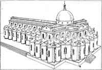 perspectiva do que seria o projeto original de Brunelleschi, segundo sanpaolesi. in NORBERG-SCHULZ. op. cit. p.123